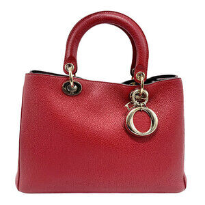 Christian Dior Diorissimo Leather Shoulder Bag Red Gold